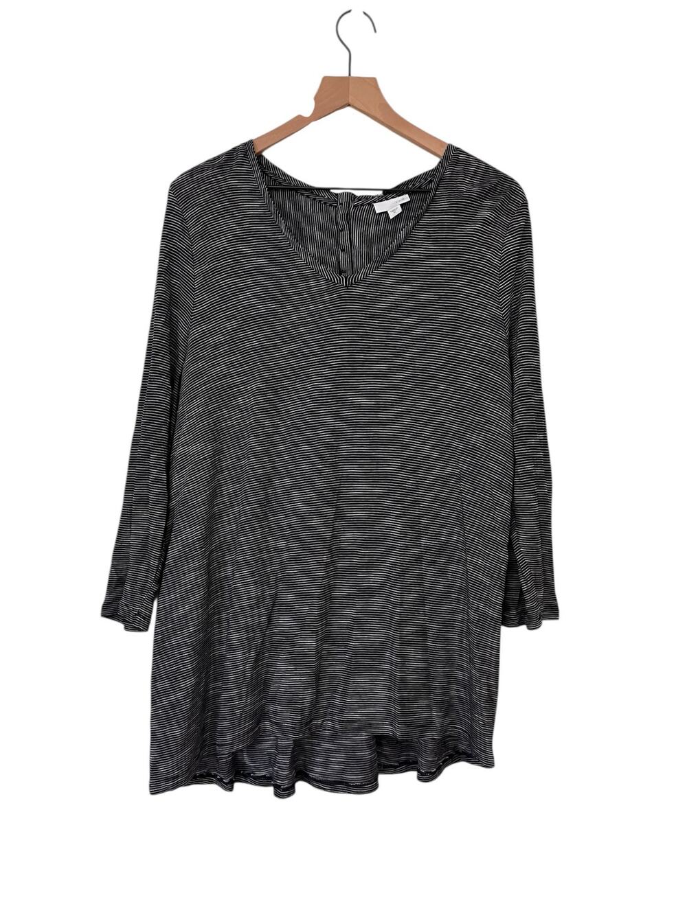 J Jill Womens Black and White Long Sleeve Scoop Neck Tunic Flawed Size XL